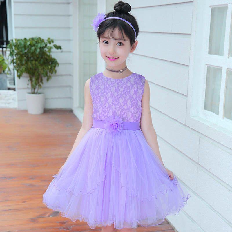 Girls' Dress Children's Puff Dress Fashion Korean Style Sleeveless Lace Summer Princess Dress for Kids 1
