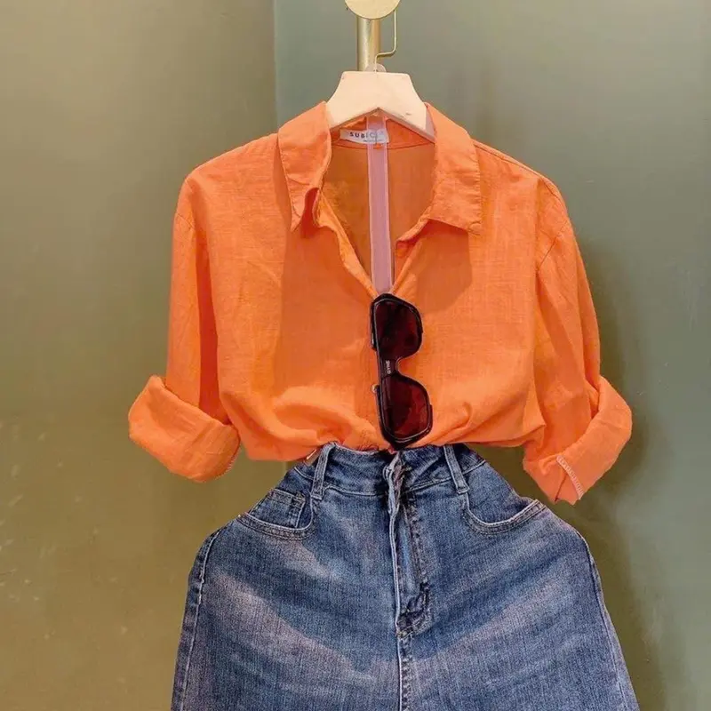 Áo sơ mi nữ nhiều màu lenin xước mềm mại freesize form rộng Top Women 2
