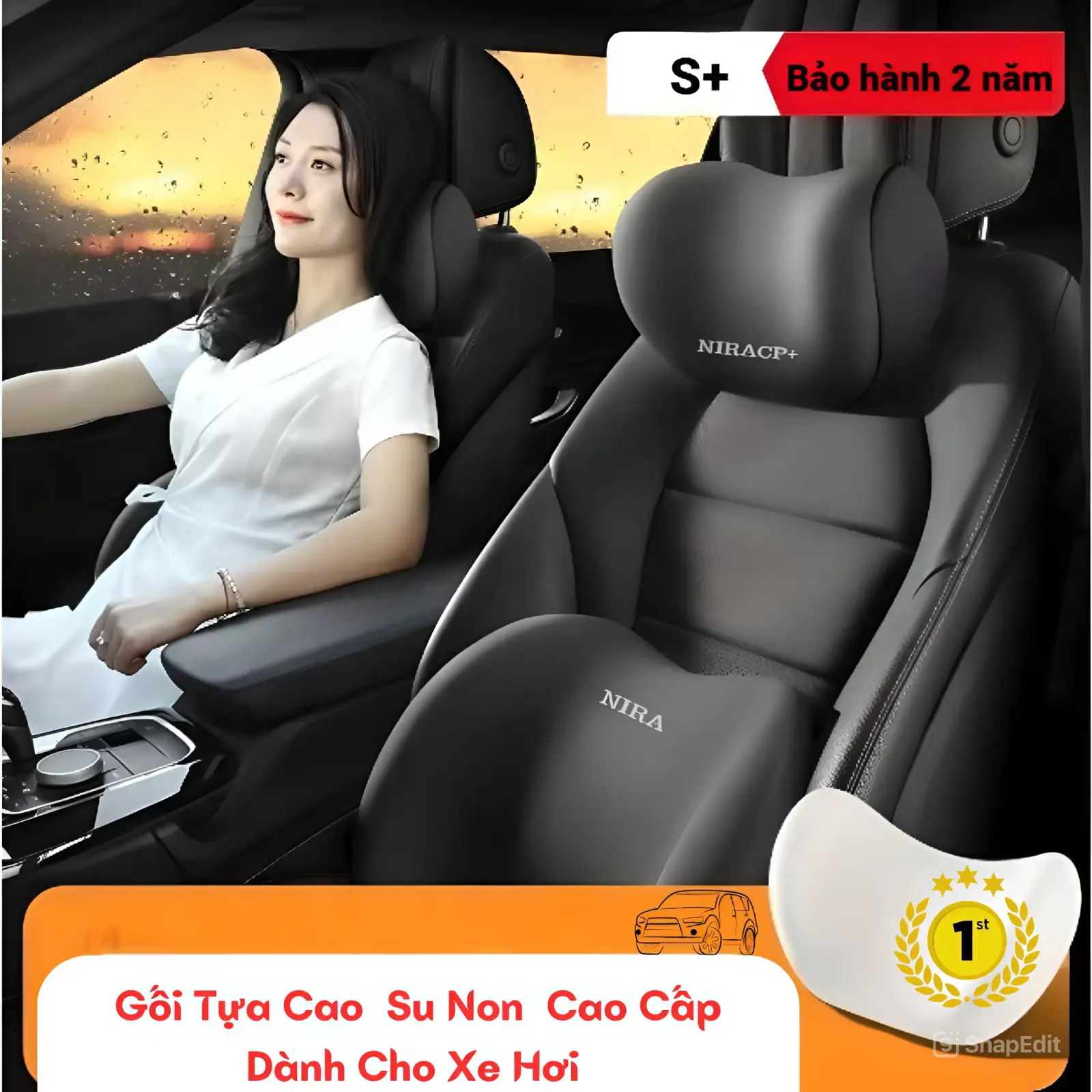 Bộ Gối Tựa Ô Tô Cao Su Non NIRACP - Vỏ Cao Cấp - Ruột Cao Su Non Mềm Mại - Gối Đầu Tựa Lưng Xe Hơi Sang Trọng - Tựa Đầu , Nội Thất gối  tựa