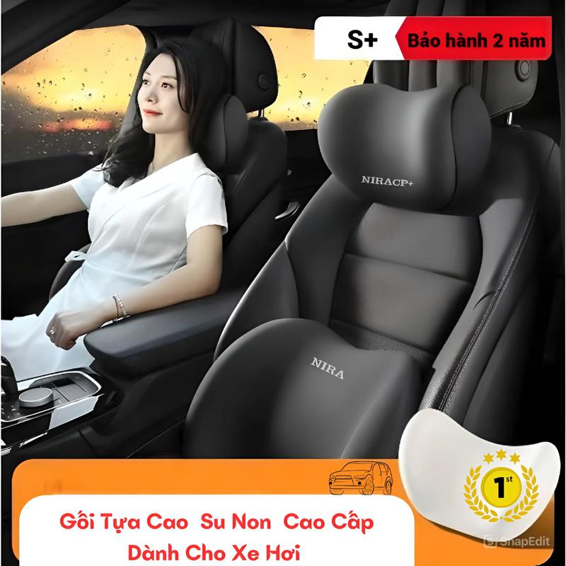 Bộ Gối Tựa Ô Tô Cao Su Non NIRACP - Vỏ Cao Cấp - Ruột Cao Su Non Mềm Mại - Gối Đầu Tựa Lưng Xe Hơi Sang Trọng - Tựa Đầu , Nội Thất gối tựa