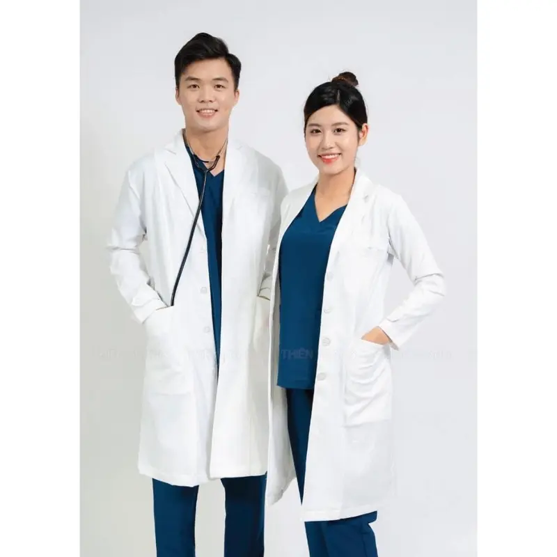 Áo Blouse trắng dáng dài cộc tay áo lab cho bác sĩ, dược sĩ, spa, thẩm mỹ hàng cao cấp Nam Jean 0