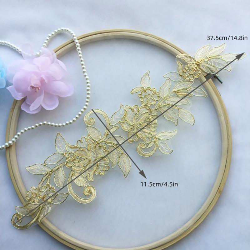 Flower Pattern Lace Fabric, 1 Pair DIY Embroidery Lace Fabric, DIY Lace Trim for Wedding Dress Headwear, Home Decoration, Clothing Decoration 1