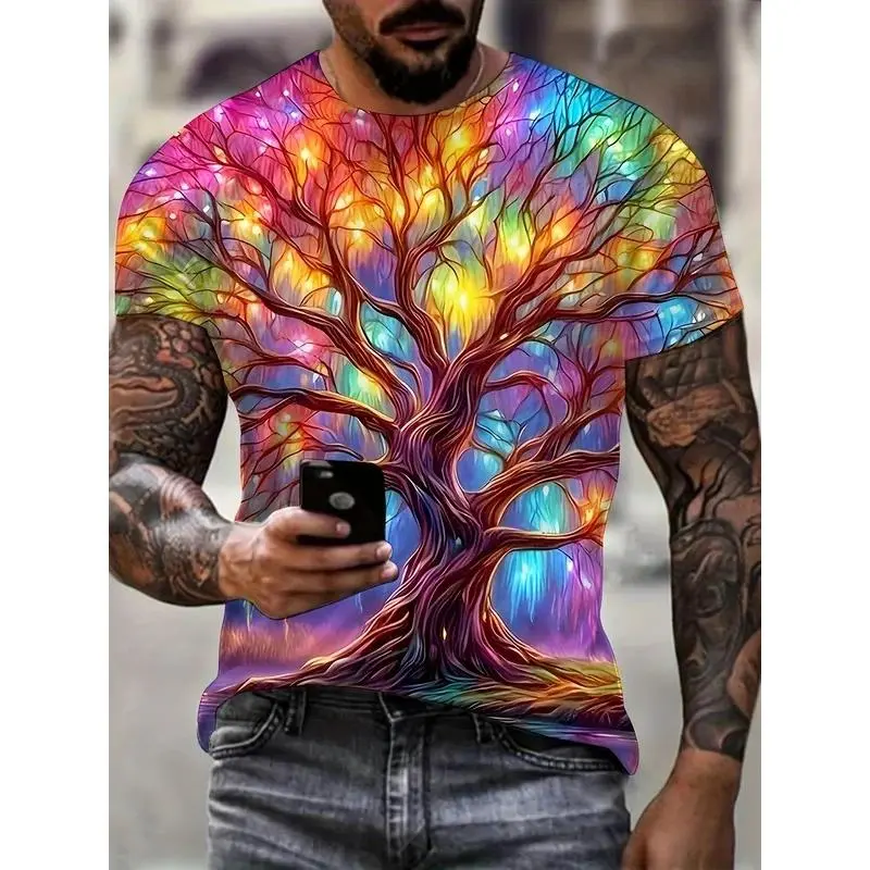 Áo Thun Cây, Ngầu, Dành Cho Nam Giới, Phong Cách Thường Ngày Ngắn Tay Áo, In 3D, Thời Trang Mùa Hè, Ngoại Cỡ, Thời Trang Đường Phố, Quần Áo Nam
