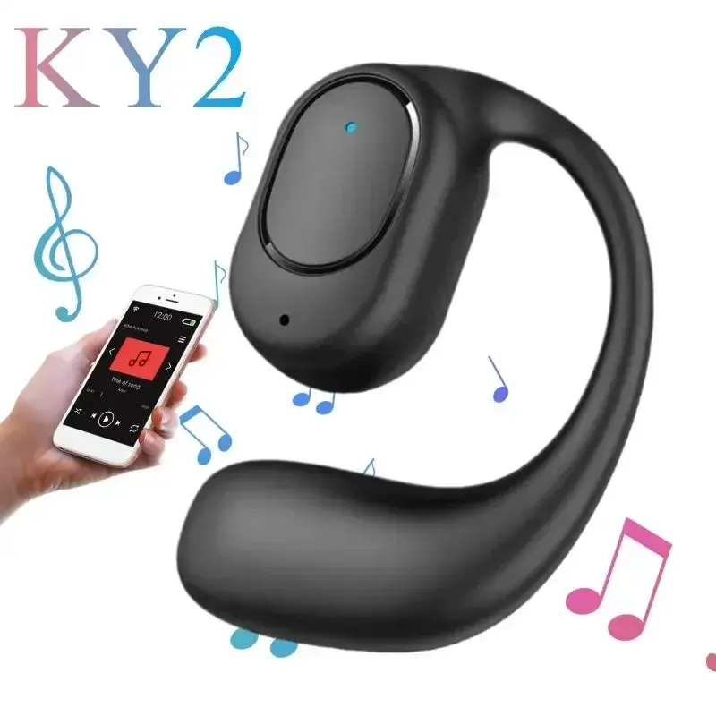 KY2 Single Wireless Earphones Air Conduction OWS Headphone HiFi Ear-Hook Music Sports Noise Cancel Headset For All Smartphones
