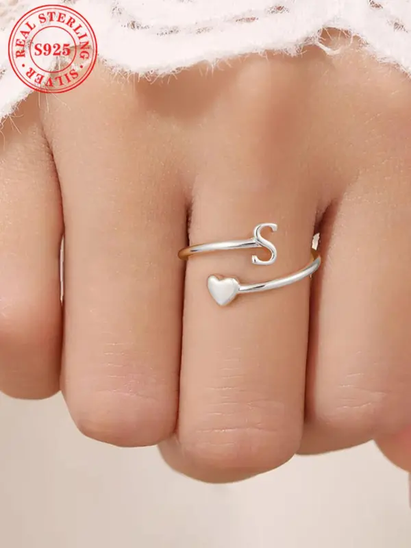 S925 Sterling Silver Fashion Letter A-Z Ring, Fashion Jewelry for Party, Daily Clothing Decor, Trendy All-match & Exquisite Jewelry for Birthday Gift 2