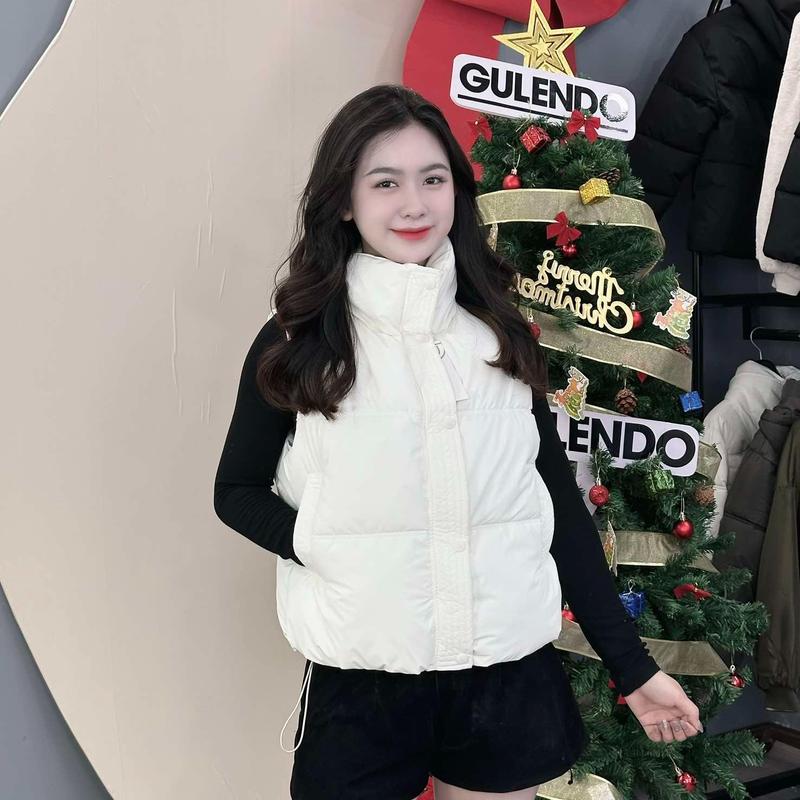 Áo Gile Phao Nữ Dáng Ngắn có dây rút vải da mềm dày dặn hàng Việt Nam