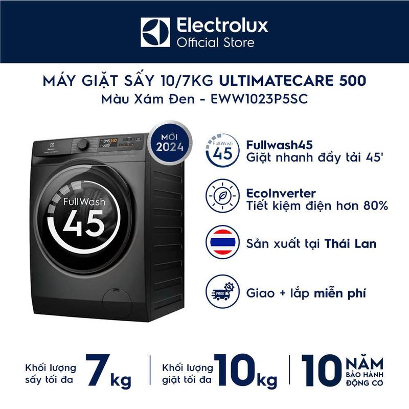 Máy giặt sấy Electrolux 10/7kg UltimateCare 500 EWW1023P5SC EcoInverter Làm Sạch - Giao Lắp 0Đ
