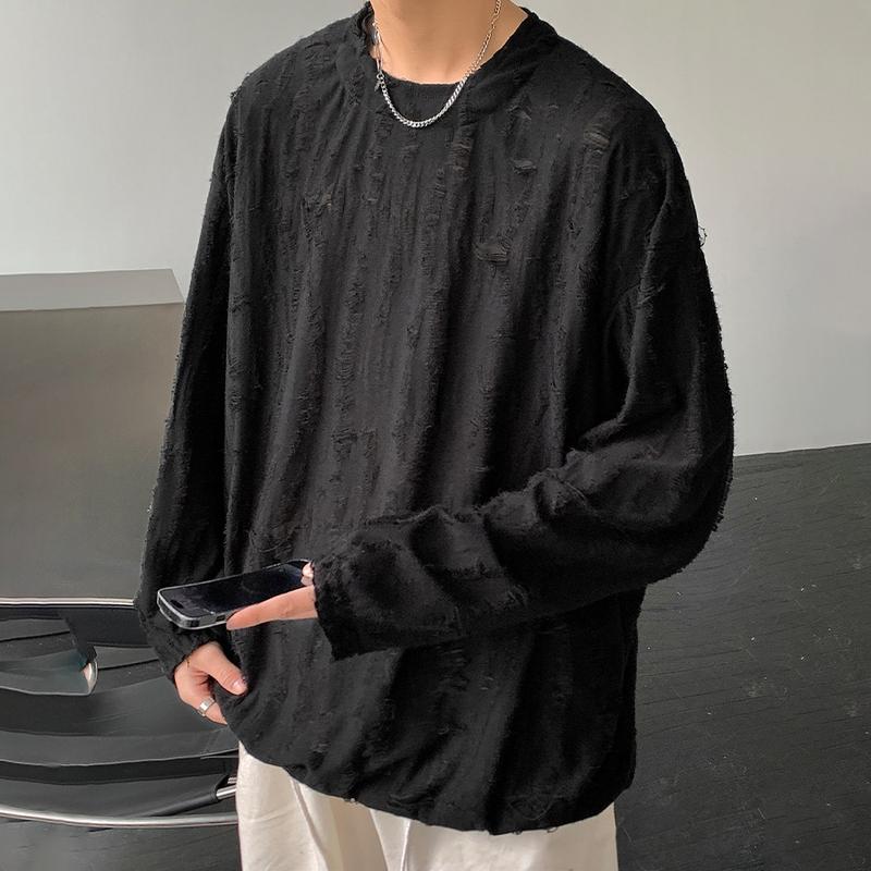 Áo Thun Dài Tay Nam Thiết Kế Rách Retro Damage ATINO Fitted L.3.7926 Menswear Cổ Tròn Tre Bi Tre Bi Tre Bi aothun  basic