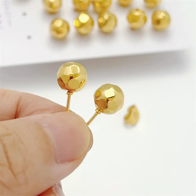 Bông tai titan bi tròn cắt bề mặt cá tính nổi bật sáng màu không gỉ 3