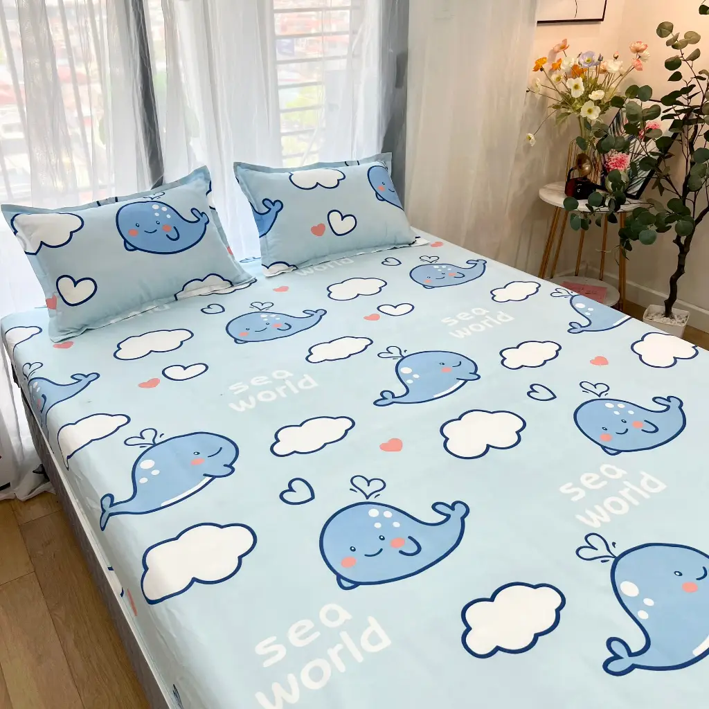 Bộ Ga Giường Cotton Poly Đủ Kích Thước Bộ Drap Giường Bọc Chun Sẵn Cỡ 1M6X2M 1M8X2M
