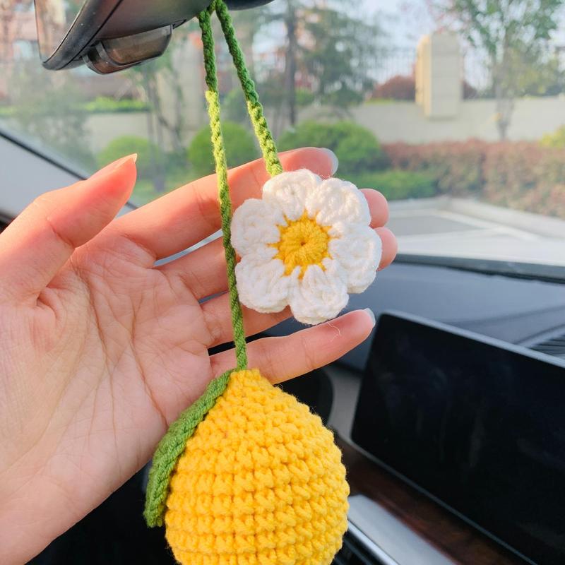 Flower & Lemon Design Car Hanging Decoration, Car Interior Rear View Mirror Pendent, Car Accessories 6