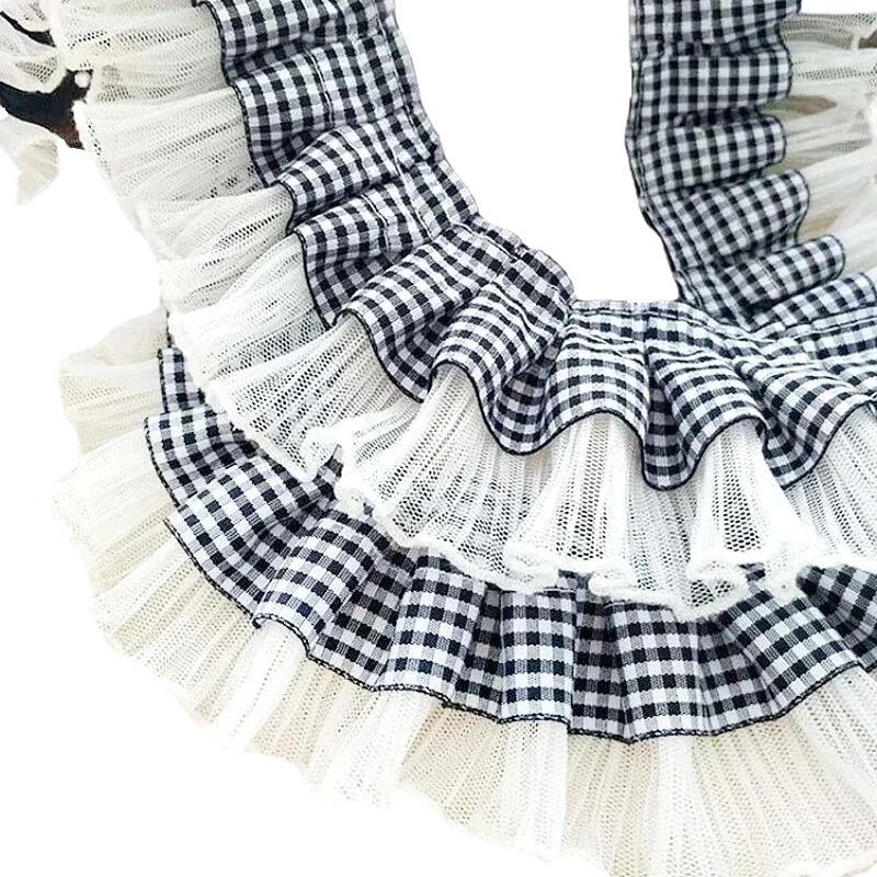 Product Introduction of Ren Kẻ Sọc, Rộng 7Cm, Trắng Và Đen, Ruy Băng Satin, Dây Buộc Xếp Ly Viền Ren Thêu, Bán Trong 1 Sân 24