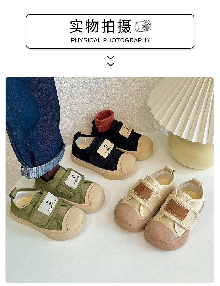 Product Introduction of 2025 [2057 People Collected] Korean Style Children's Canvas Shoes Spring and Autumn New Boys' Low-top Sneakers Girls' Open-toe Cloth Shoes Velcro Indoor Shoes 9