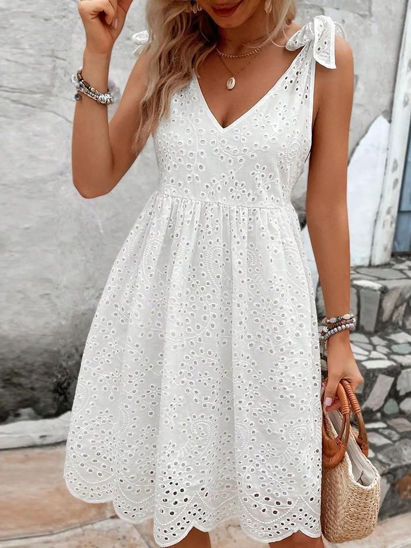 Product Introduction of Women's Plain Lace Trim Chiffon Dress, Elegant Sleeveless V Neck Short Dress for Summer, Ladies Clothes for Daily Wear 3