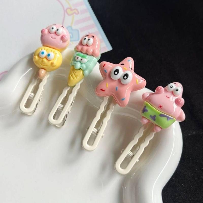 Kẹp tóc mái cute, Kẹp tóc mỏ vịt hình bọt biển, poopy ngôi sao hoạt hình ngộ nghĩnh, Kẹp tóc Hàn Quốc dễ thương cho