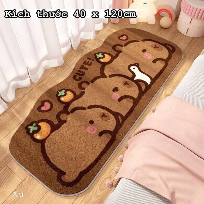 Thảm lông lau chân, thảm chùi chân nhà bếp bali đế cao su chống trơn trượt capybara labubu 40x120cm