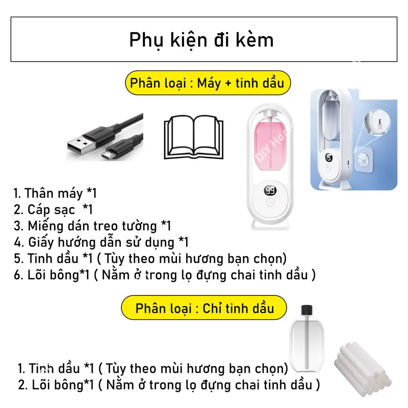 Máy xông tinh dầu PW34 2025 tự động 5 chế độ xông hương thơm nhẹ dịu lưu hương lâu 7