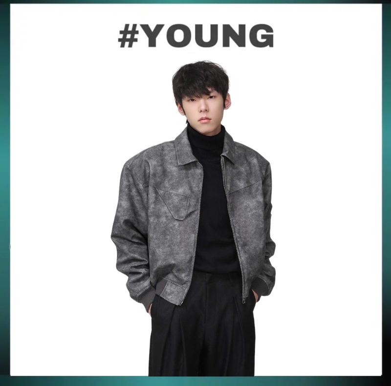 Áo Khoác Da Vải Loang - Form Ngắn Tới Eo Form Crop Nhẹ - Phong Cách Hàn Quốc - Có Độn Vai Jacket Menswear