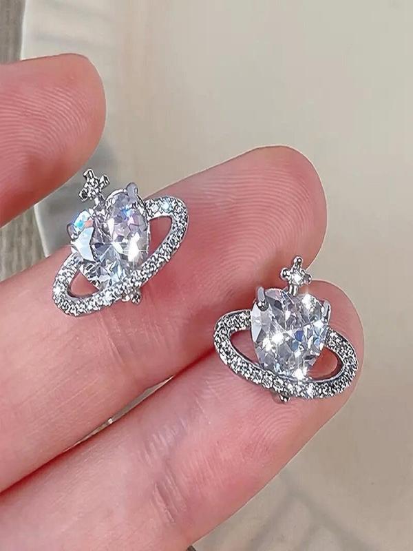 2024 New Style Heart & Planet Design Rhinestone Decor Stud Earrings, Elegant Jewelry for Women, Trendy All-match & Exquisite Jewelry for Birthday Gift 3