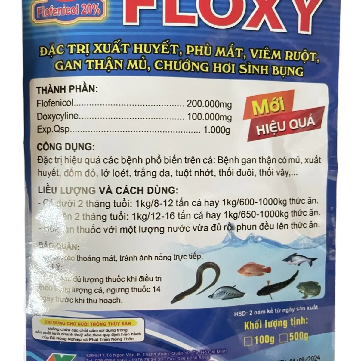 1 Gói FLOXY thuốc thuỷ sản cá, lươn, ếch Đặc trị xuất huyết, phù mắt, gan thận mủ, chướng hơi sình bụng