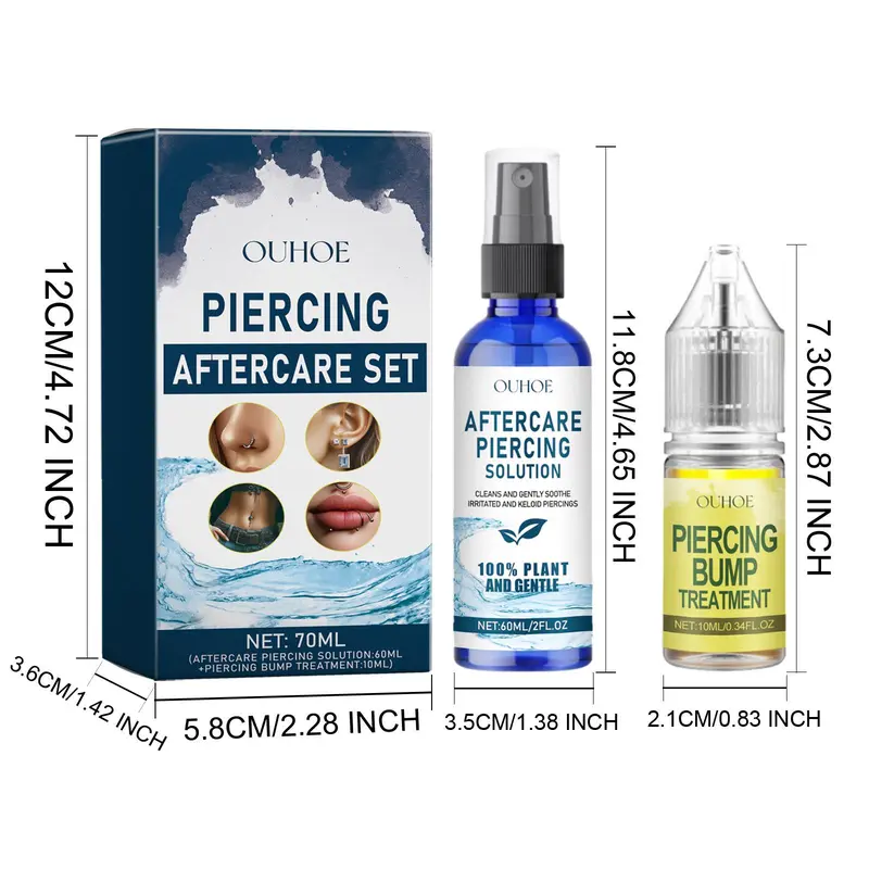 Piercing Aftercare Set, 1 Box Gentle Cleaning Ear Hole Care Liquid & Drops, Non-electric Ear Wax Removal Products for Women & Men, Ear Waxing Cleaning, Blue 1