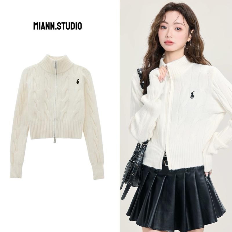 Áo len thừng cổ trụ thêu ngựa dáng ngắn nữ M11 Ullzang - Chất len thừng - Women, Top áolen quang chau Kem Nhung Voi Xám