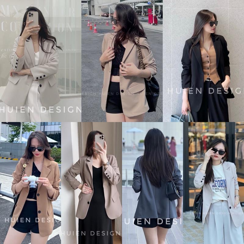 Áo khoác blazer nữ 2 lớp dáng dài tay dài hàng thiết kế Huien Design form Hàn Quốc thời trang công sở thanh lịch, áo vest blazer màu sắc trẻ trung dễ mặc
