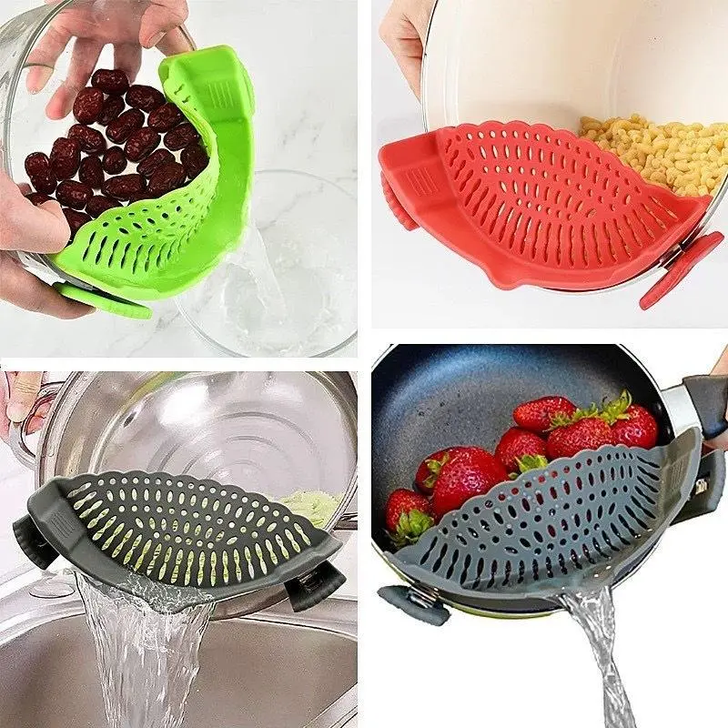 Silicone Clip-on Noodle Colander, 1 Count Multifunctional Food Clip-on Colander, Kitchen Cooking Tool for Meat, Vegetable, Fruit, Utensils 5