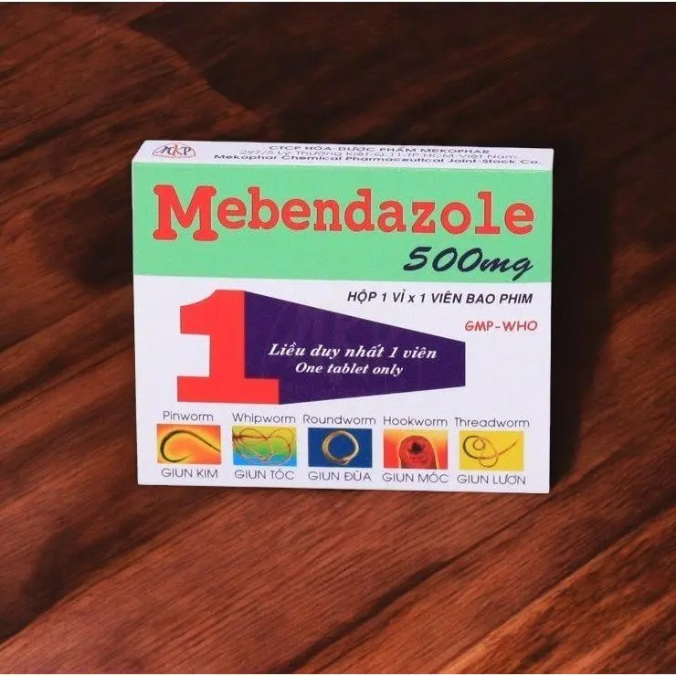 Hộp 1 viên nén nhai tẩy giun Mebendazol 500mg