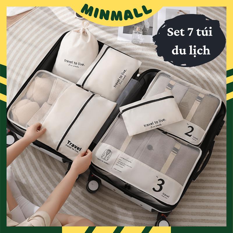 Set 7 Túi Du Lịch Đựng Mỹ Phẩm Quần Áo Đồ Trang Điểm Set Chia Đồ Vali Gấp Gọn Chống Thấm Nước 0