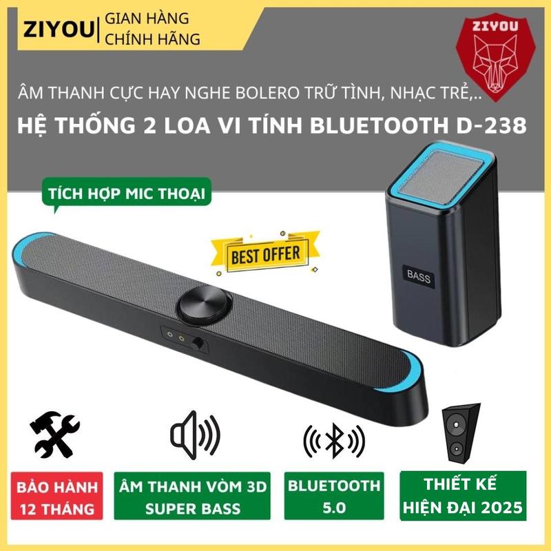 Loa Vi Tính, Loa Máy Tính Bluetooth Ziyou D-238 LED Âm Thanh Vòm 8D Super Bass Nghe Nhạc Trẻ, Trữ Tình, Bolero Cực Đã Củ Loa