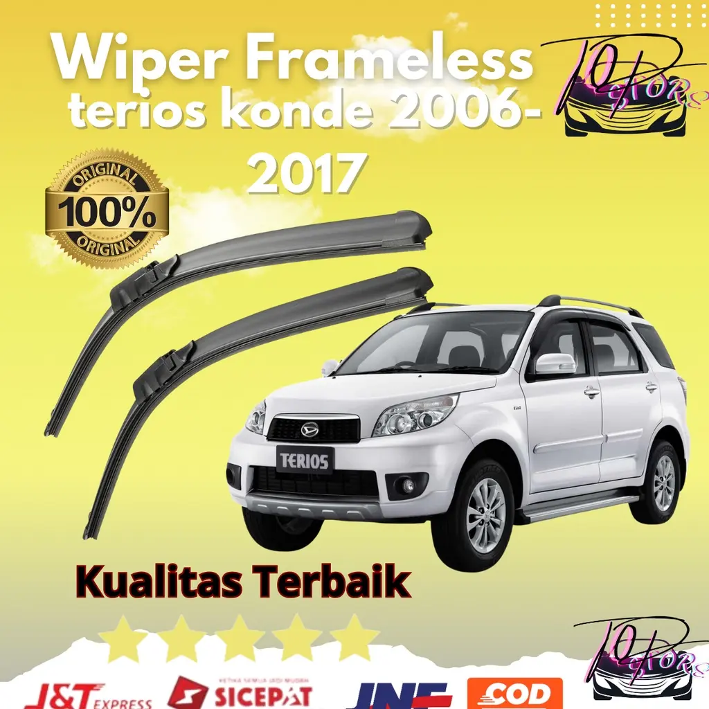 Wiper Mobil Daihatsu Terios Konde 2006 - 2017 Frameless 1 Set Kiri dan Kanan Tanpa Rangka Besi Blade Kaca Blade Kaca Karet Kendaraan Motorcycle