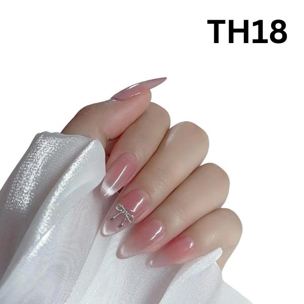 TH18OPLA Nail Box Thiết Kế Thạch Hồng Mắt Mèo Ánh Trăng đính charm nơ đi kèm đầy đủ phụ kiện cho Nữ fake nail
