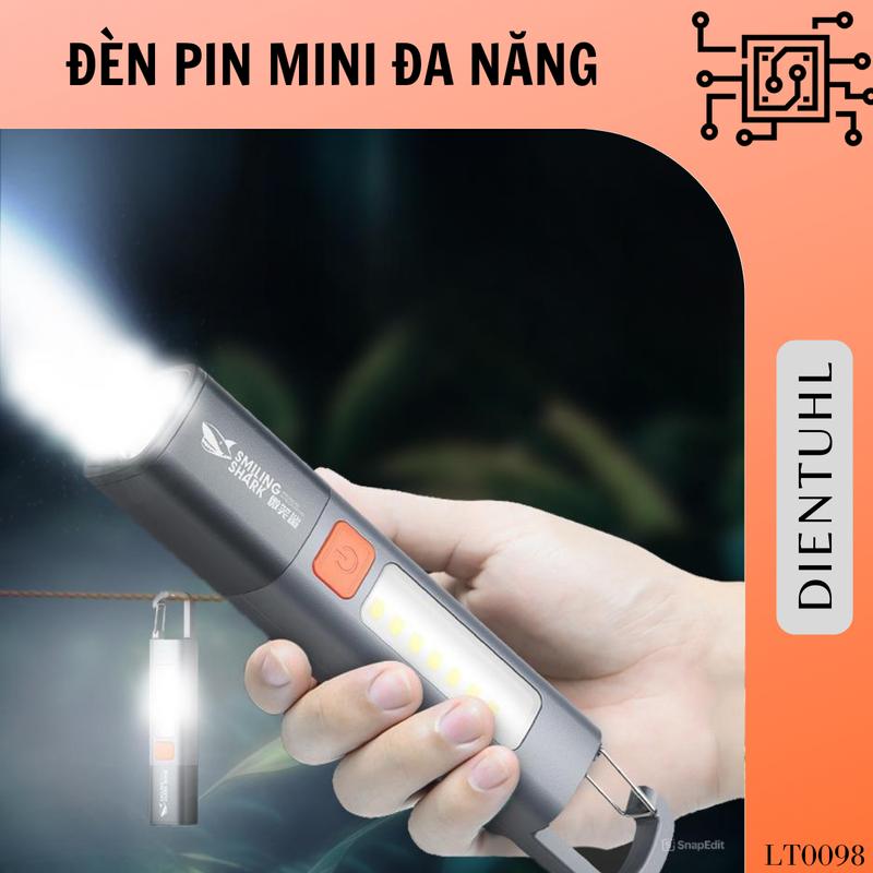 Đèn pin LED siêu sáng 1200mAh có thể thu phóng với đèn COB bên - Đèn pin cầm tay mini đa năng - Đen pin du lịch cắm trại