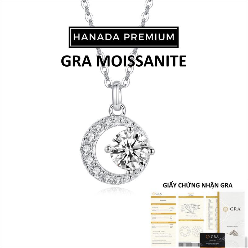 Dây Chuyền HANADA Đá Moissanite 5MM Mặt Trăng Lấp Lánh Bạc 925 Phủ Bạch Kim Không Đen Không Mờ 1746