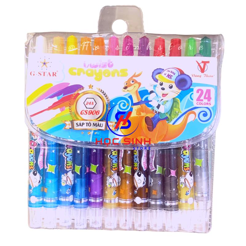 Vỉ 24 Màu Bút Sáp Vặn Tô Màu Gstar GS906-24N Thân Ngắn - VPP Học Sinh Store