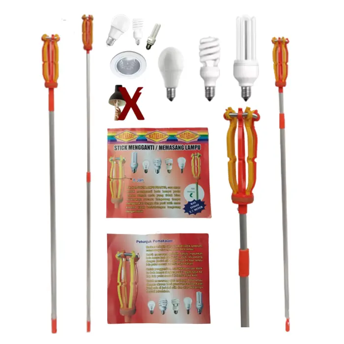 Tongkat Lampu Tongkat Pengganti Lampu 2 In 1 Stik Lampu Alat Pasang Lepas Ganti Lampu Bohlam Plastik Lamp pemasang 2