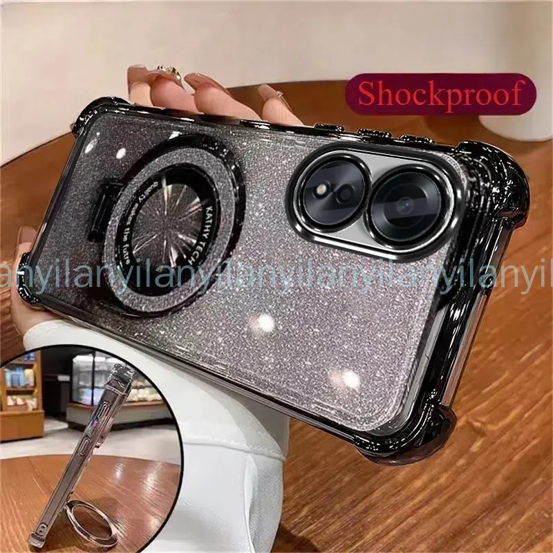 Ốp Chống Sốc, Dành Cho OPPO A58 A78 4G 5G, Bốn Góc, Ốp Điện Thoại Chống Sốc, Mạ Ốp Lấp Lánh, Hút Từ Tính, Che Phủ Toàn Bộ, Có Giá Đỡ 2