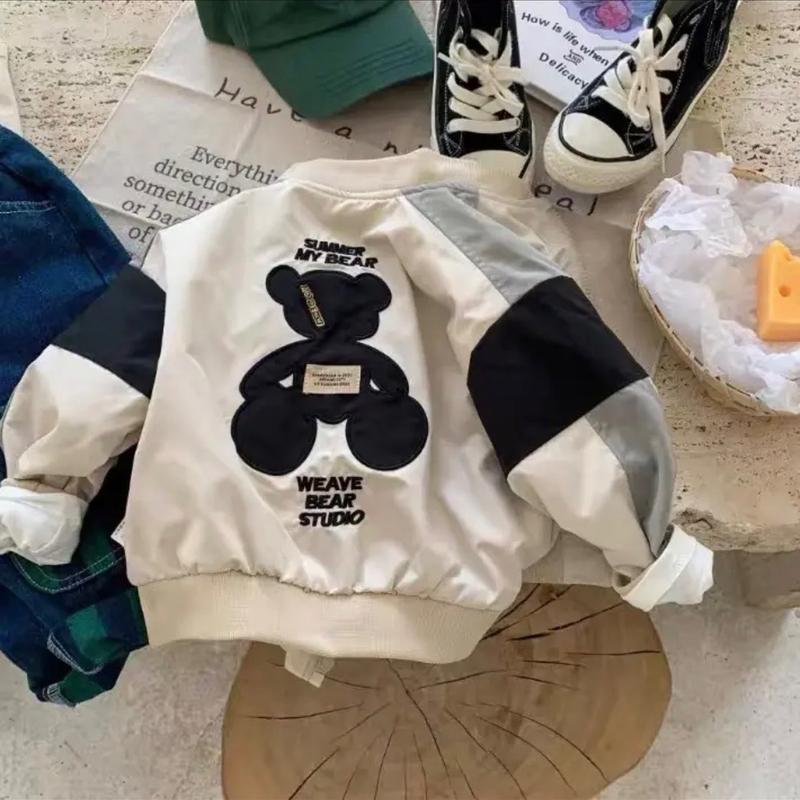    TẶNG TÚI  Áo khoác gió BOMBER hình gấu 2 lớp cho bé size 11-30kg 