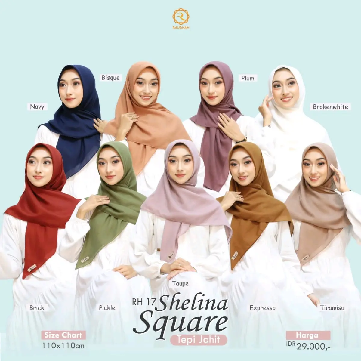 Hijab Segiempat Polos Paris Premium ORI Raudhah