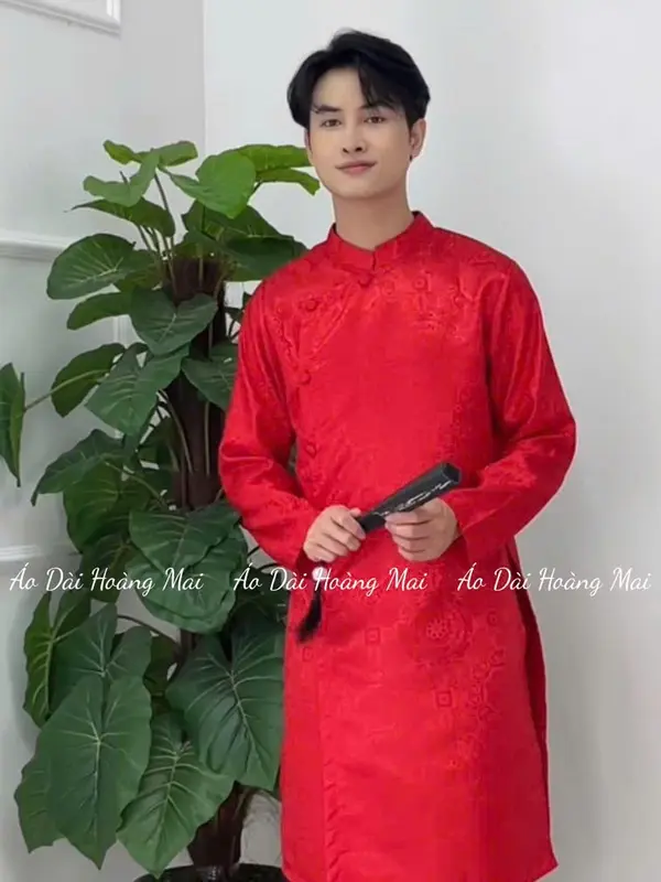 Áo dài cách tân nam 3 tà truyền thống gấm cao cấp 4 màu {50-105kg} - Áo Dài Hoàng Mai Menswear 4