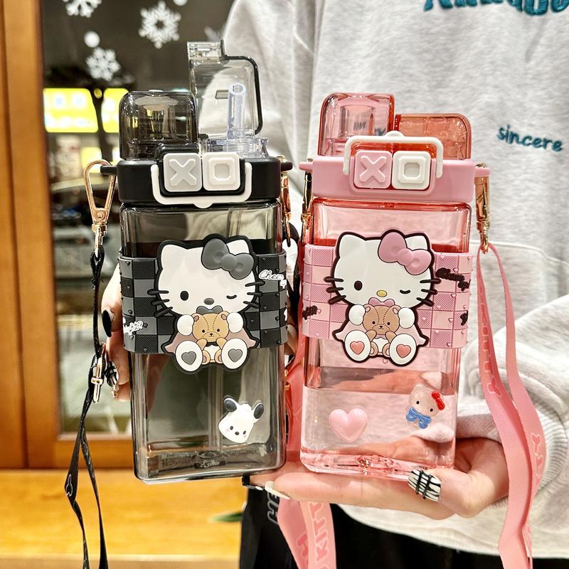 Product Introduction of Sanrio Tritan Plastic Water Cup Double Drink Kids Water Bottles Portable Tumbler  Mug With Straw  School Day Birthday Gift  Kuromi Cinnamoroll Hellokitty Reusable Bottled Drinkware Washable 1