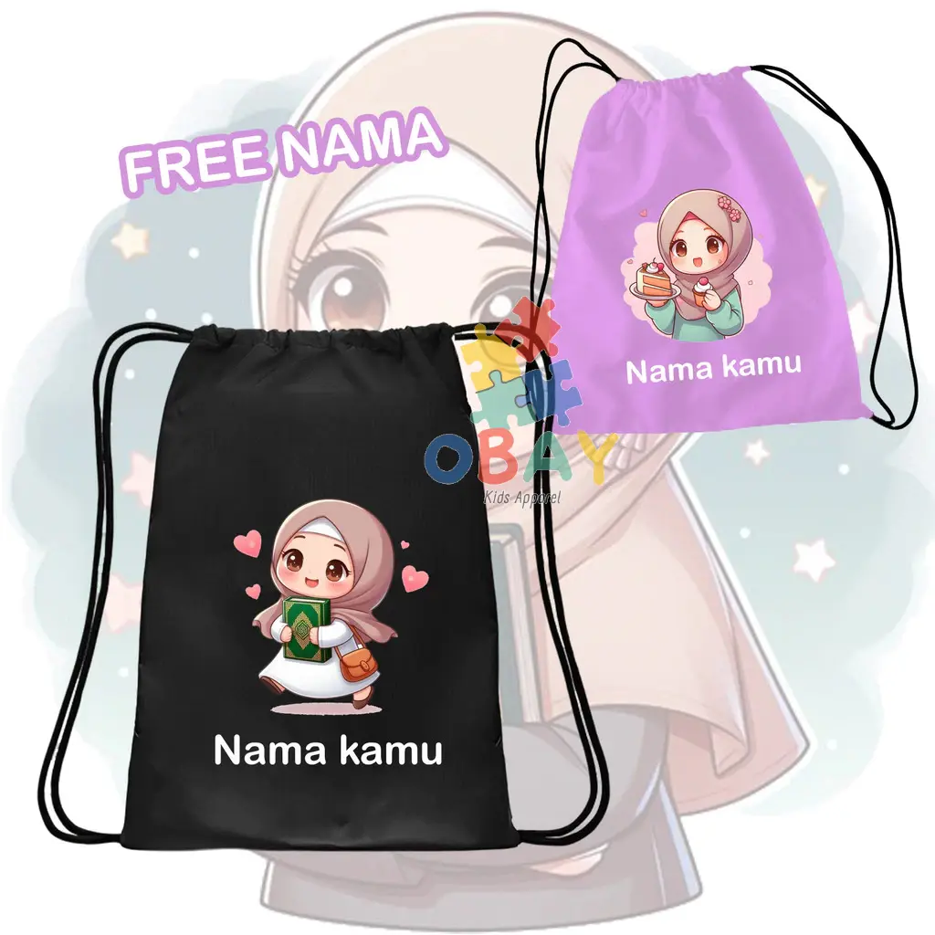 Tas Serut Anak Islami Ayo Ngaji Lucu untuk Sekolah, Ngaji, Souvenir, & Hadiah Anak