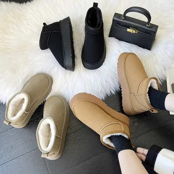 Giày Bốt Nhung Dày 4cm  Thời Trang Mùa Đông Cho Nữ hottrend Boot Shoes Jean