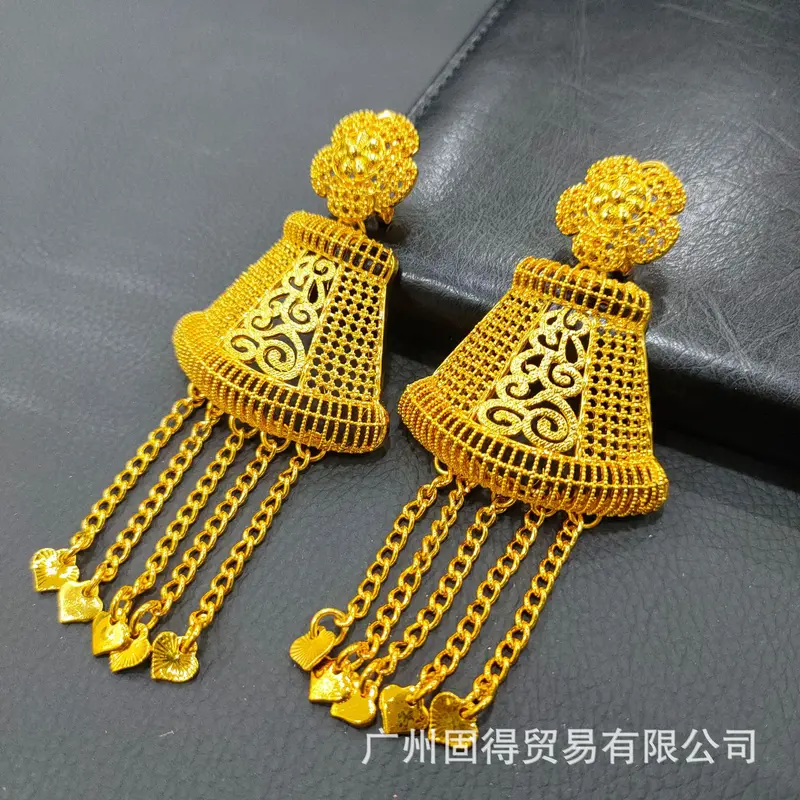 Bông Tai Tua Rua Hoa Đồng Thau Mạ Vàng 24K, Renevo, Trang Sức Tai Cỡ Lớn Châu Phi Và Ấn Độ, Bông Tai Cô Dâu Dubai Bông Tai Hình Giọt Nước 5