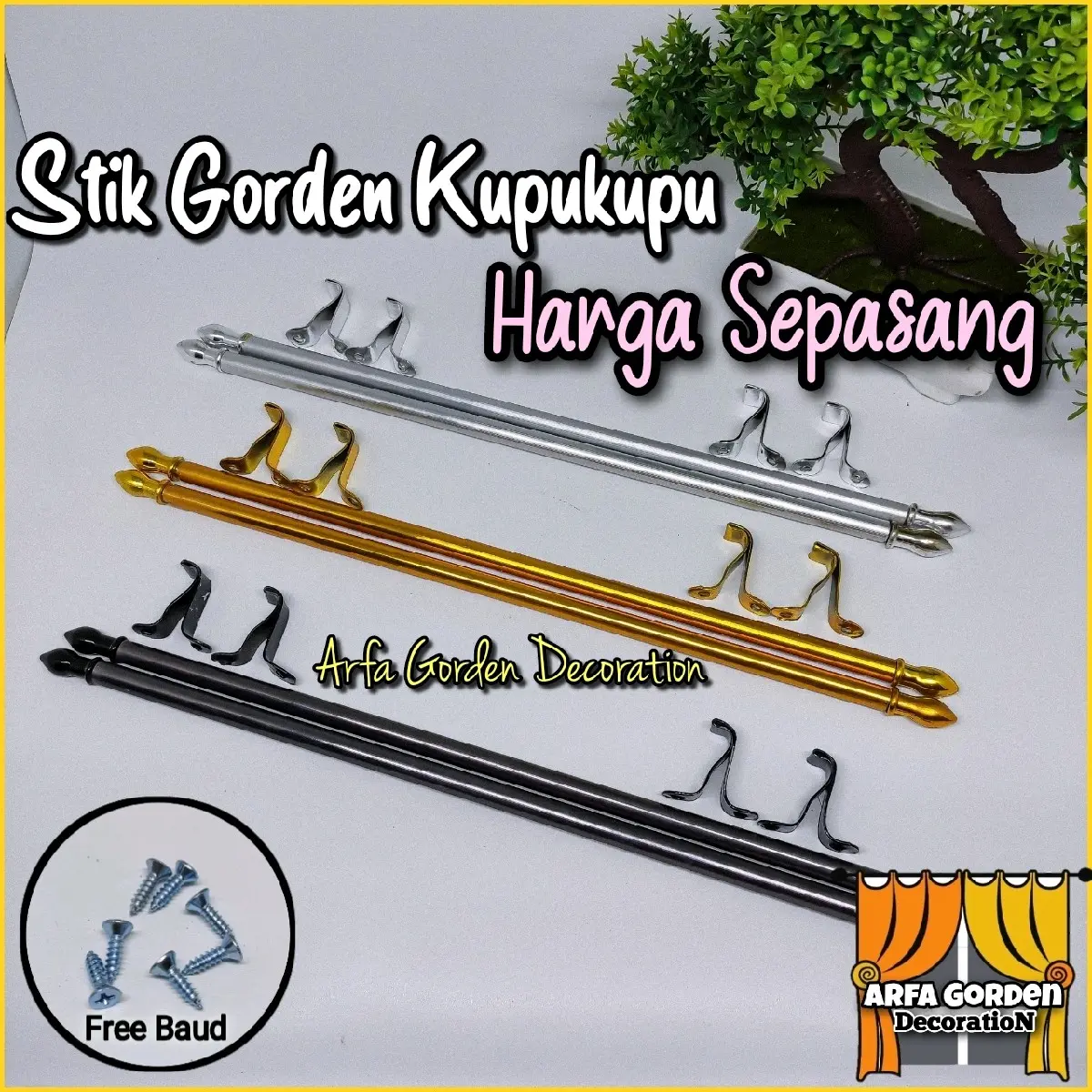 Stik Gorden Kupu Kupu Besi Gorden Pita Alumunium 2 Buah