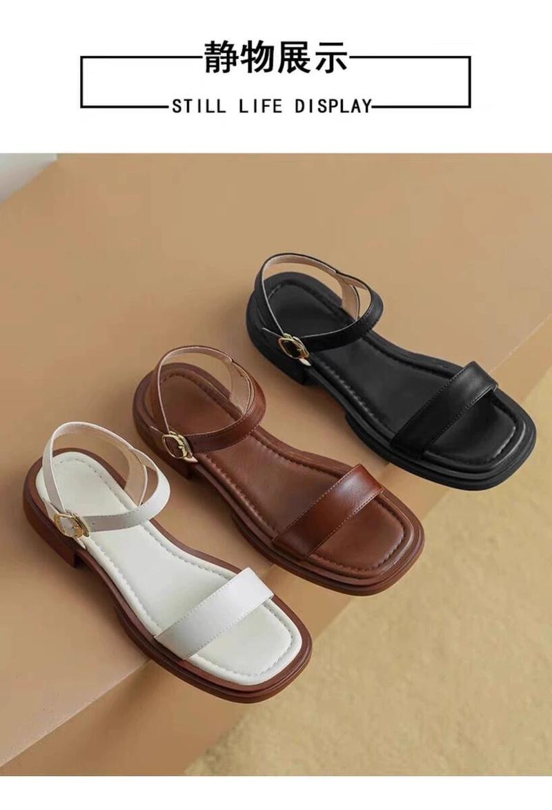 Product Introduction of Soft bottom low heel real leather flat bottom Roman style sandals for Women large size slip-on summer shoes comfortable 13
