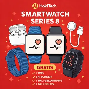 PAKET HEMAT BISA COD! SRS 8 BLUETHOOT SMARTWATCH [2 STRAP + TWS] BONUS JAM LED HITAM