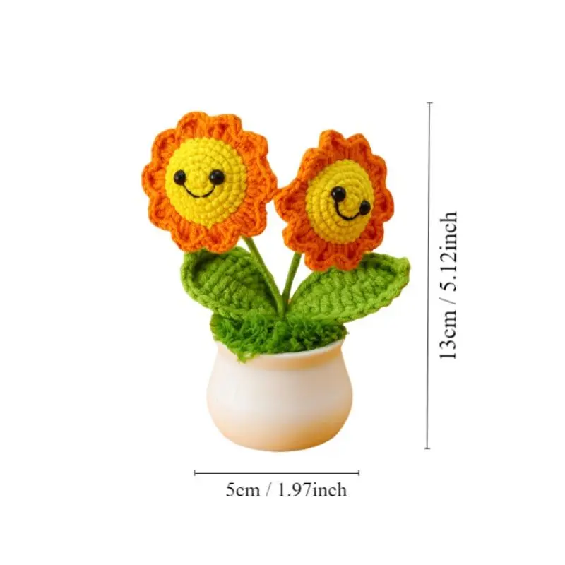 Sunflower Potted Plant, 1 Count Handmade Crochet Sunflower, Simulated Flower Potted Plant, Home Decor Supplies 5