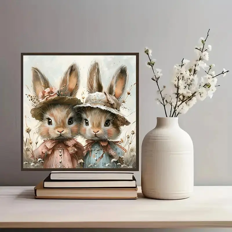 Rabbit Pattern DIY Diamond Arts Colorful Painting Kit without Frame, DIY 5D Diamond Arts Colorful Painting Kit, Wall Art Decor for Home Living Room Bedroom 2